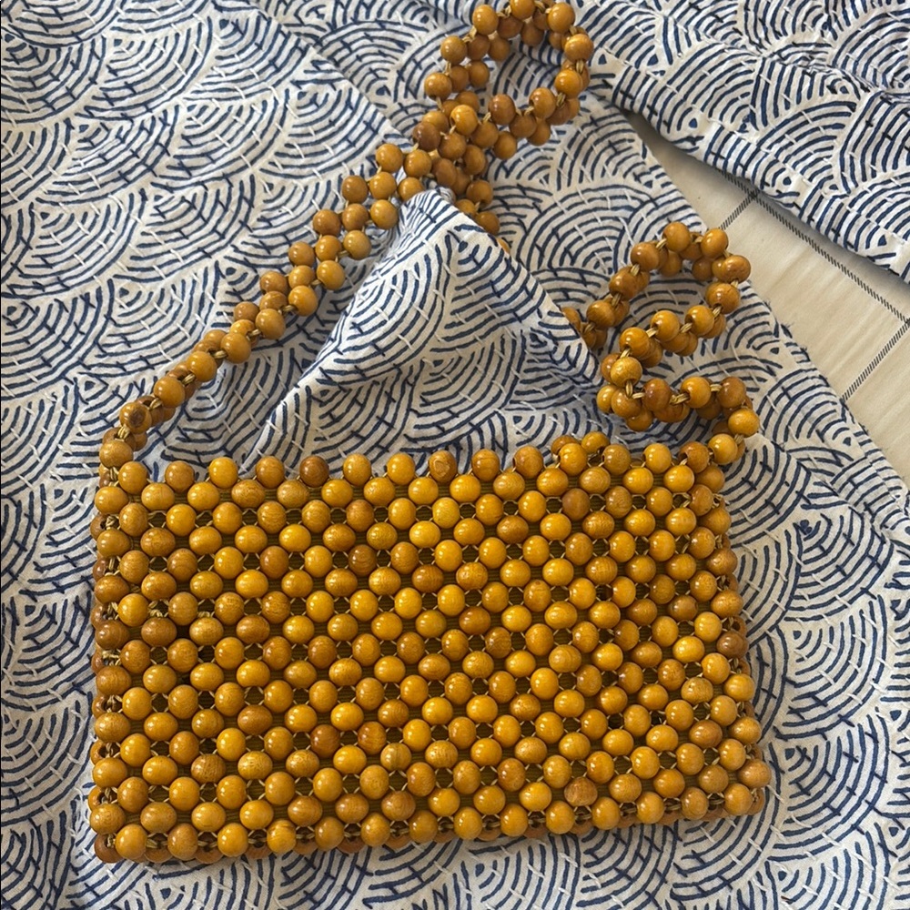 Vintage 70s La Fleur Made in Japan Wooden Bead Handbag Shoulder Bag